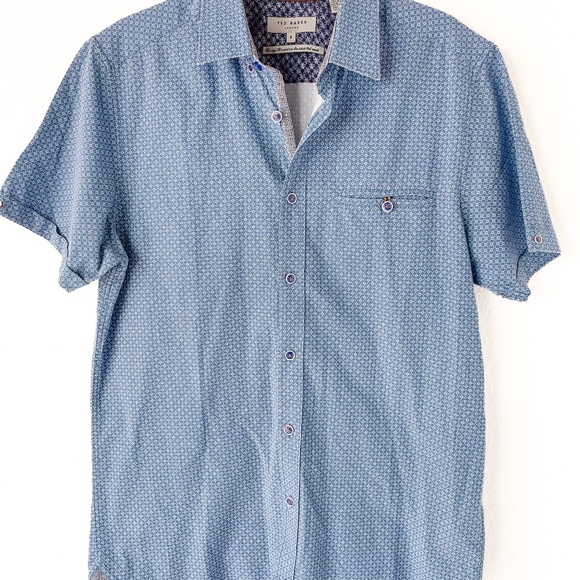 Ted Baker London Short Sleeve Button Down Shirt Cotton Blue Ted B. Size3 / US M - Picture 1 of 15